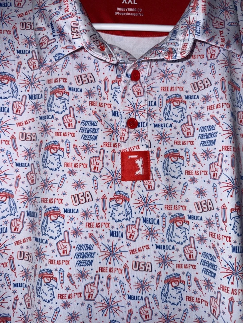 Bogey Bros 'Merica performance polo shirt all-over USA-themed print XXL - Picture 2 of 7